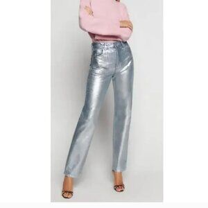Reformation 'Cynthia' Silver High Rise Coated Straight Denim Jeans Size 27